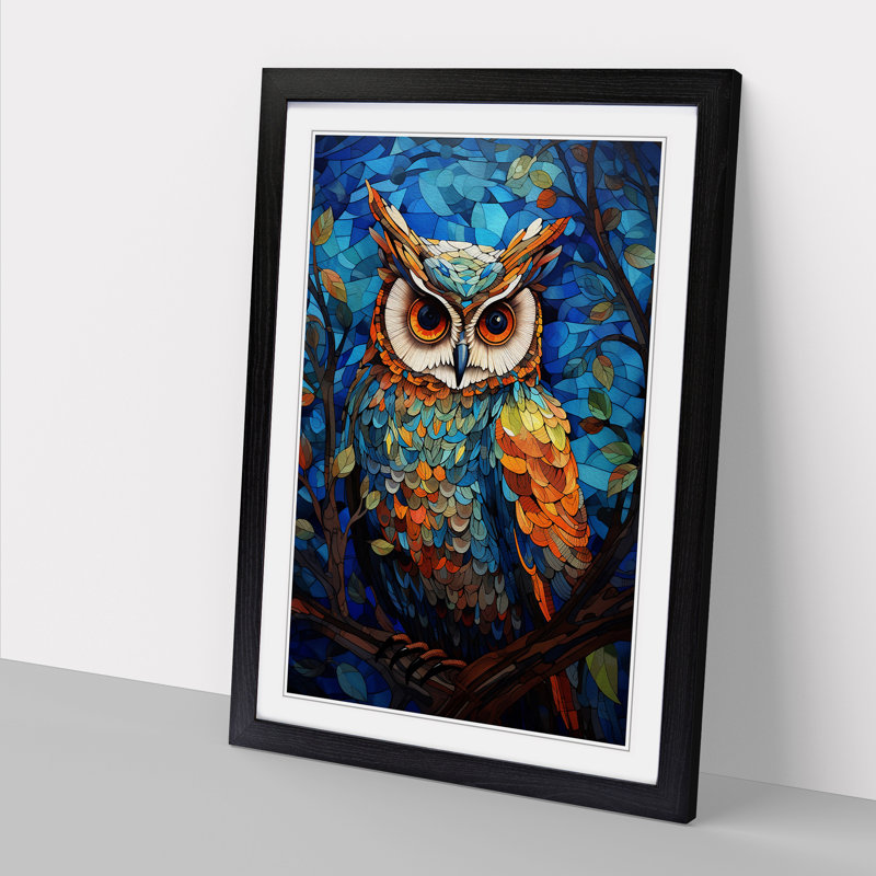 Owl Orphism - Framed Print, 46cm H x 34cm W x 2" D, Black Framed