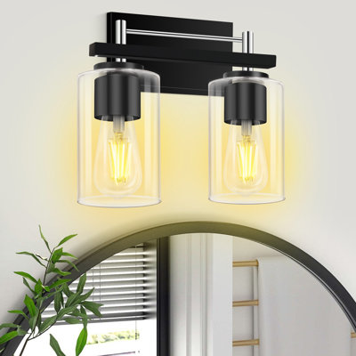 2 - Light Vanity Light With Clear Glass Shade For Bathroom, Bedroom, Hallway, Staircase