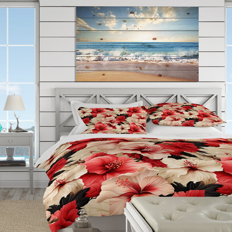 Literie Hibiscus Romance Tropical Pattern I, Housse de couette pour grand lit et 2 taies décor