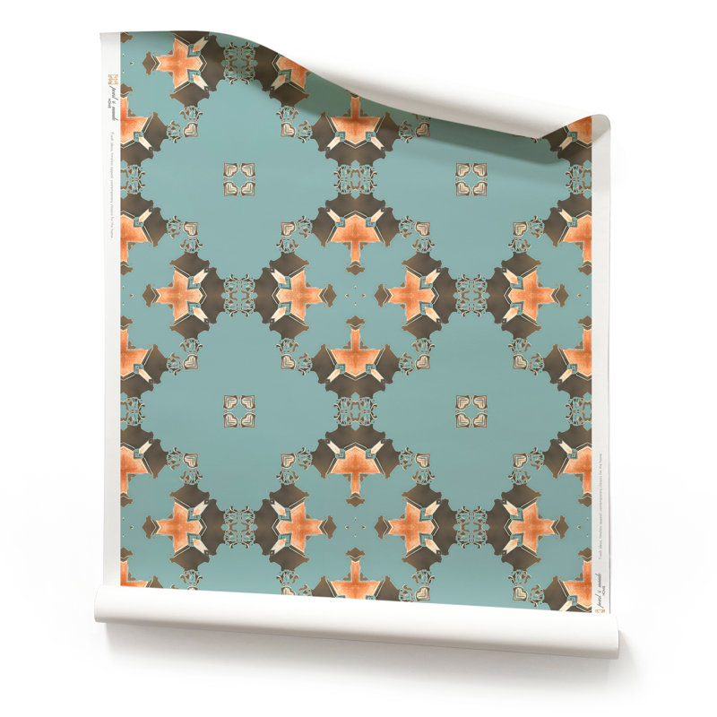 Eva | Diamond Pattern Wallpaper Double Roll, Blue/Gray/Beige/Yellow/Tan