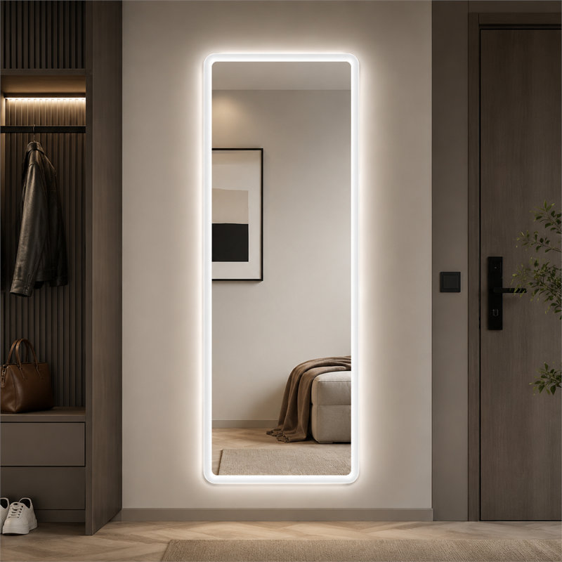 LED Full Length Wall Mirror, Rounded Corner Dressing Mirror
