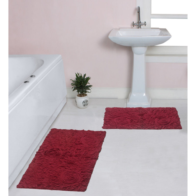 Tapis 100% coton lavable à la machine de la collection Bell Flower (ensemble de 2), Rouge