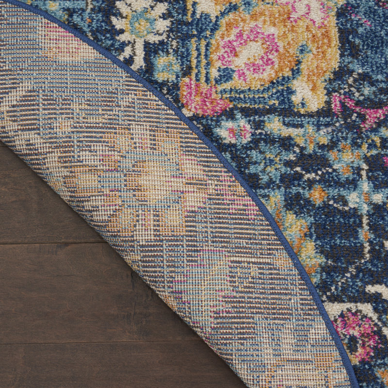 Verda Navy Blue Area Rug, Round 5'3" x 10"