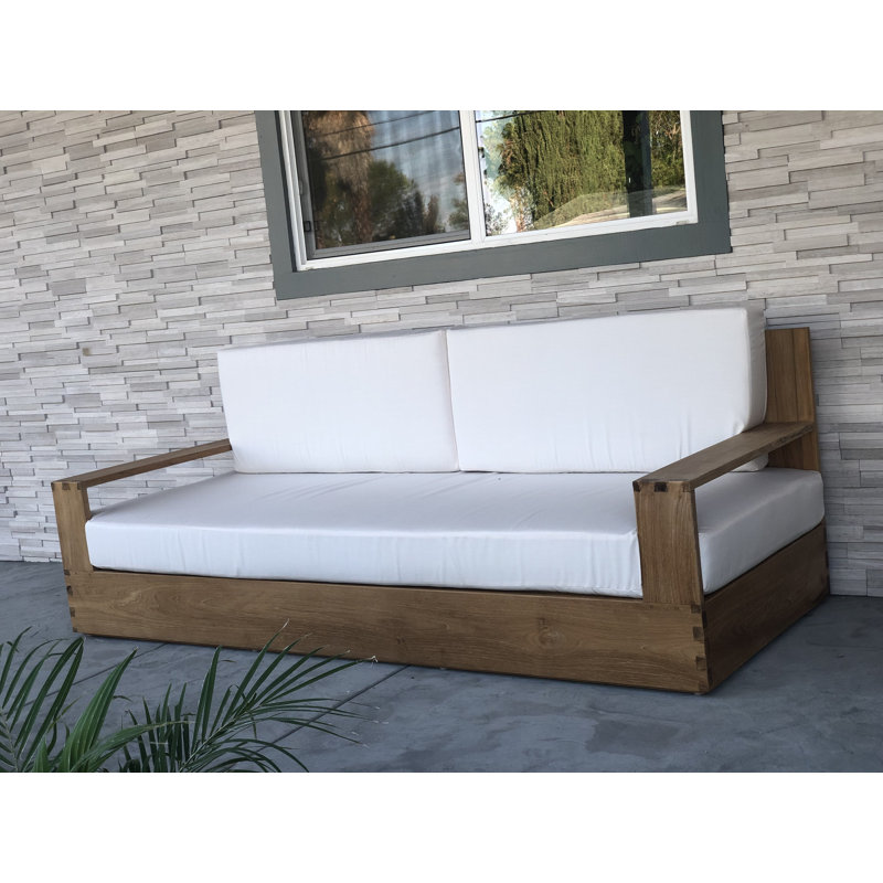 Yesenia 84'' Wide Teak Patio Sofa with Cushions, Canvas Regatta Sunbrella® Canvas