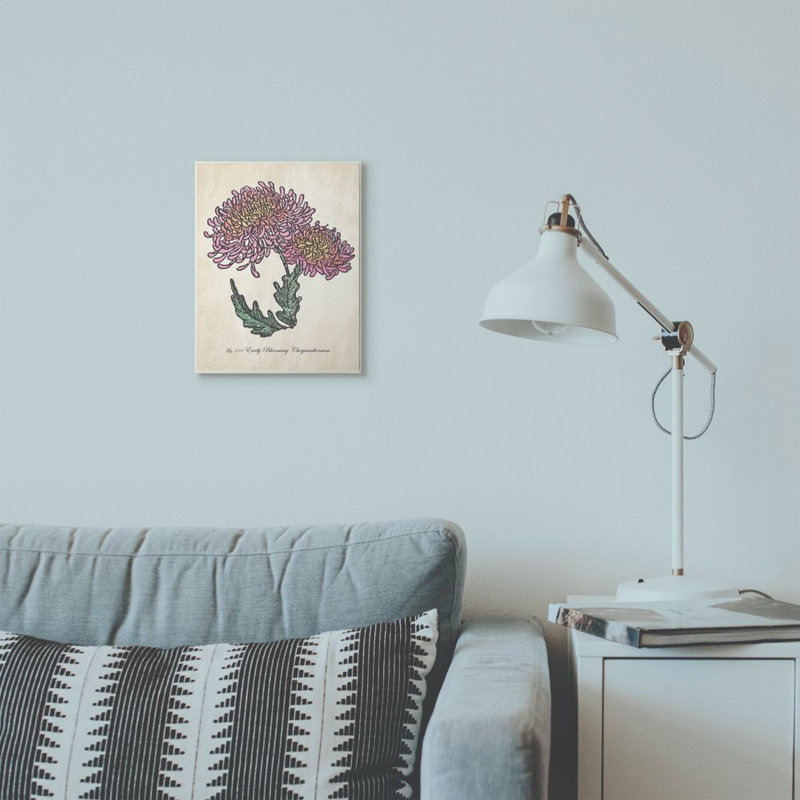 «Botanical Chrysanthemum Flower Pink Yellow», impression, Plaque murale, H 10 po x l 15 po x P 0,5 po