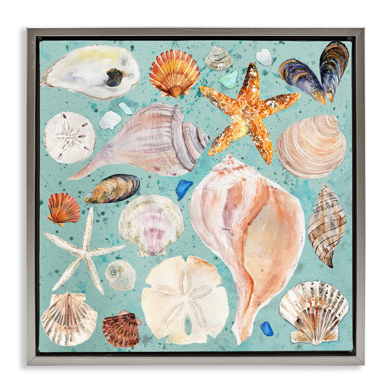 «Seashell» par Melissa Hyatt, H 18 po x l 18 po, Cadre flottant gris lustré