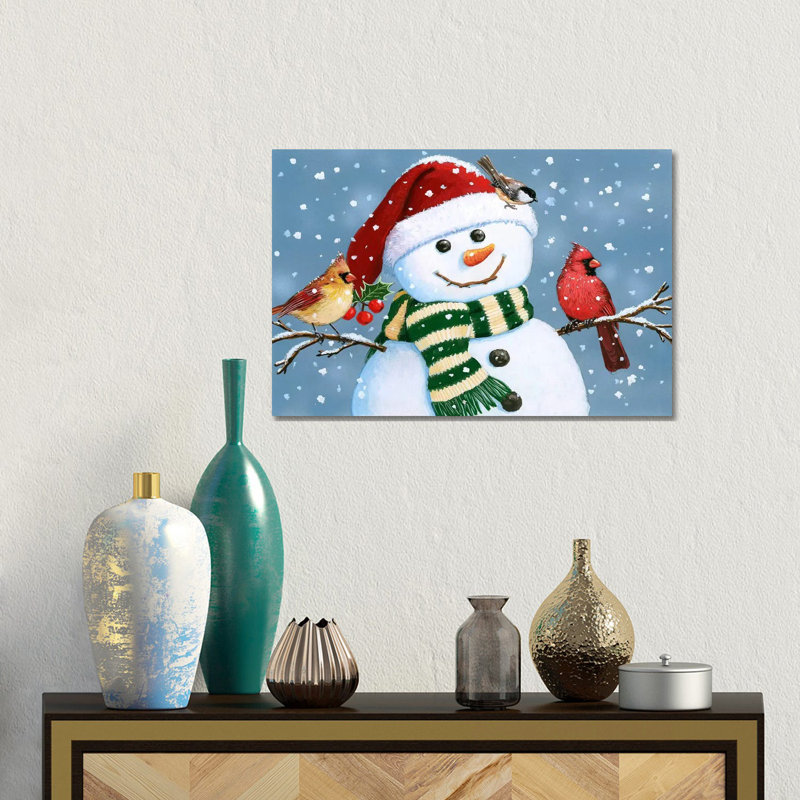 Père Noël bonhomme de neige - Giclée sur toile tendue avec châssis, H 12 po x l 18 po