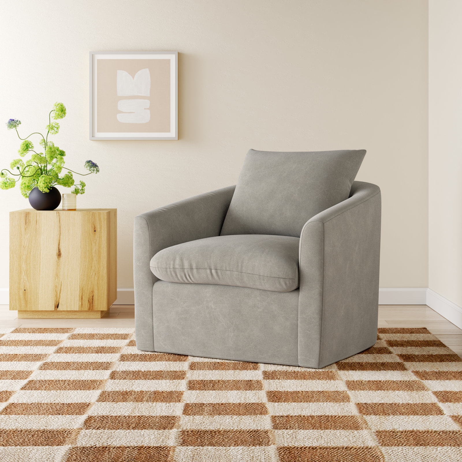 Menta Upholstered Swivel Barrel Chair, Capricorn Light Grey Canvas