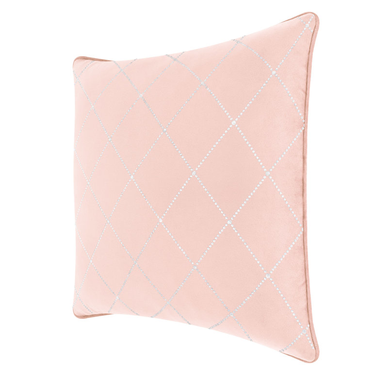 Coussins décoratifs Sparkles Home Atlas | Motif de plumes et de treillis | Facile d'entretien, Velours rosé