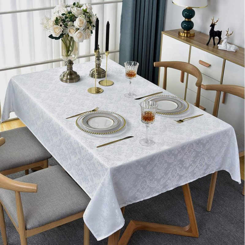 Rectangular 152x305CM Damask Tablecloth, Spill-Proof, Wrinkle-Resistant, Waterproof Soft Polyester for Kitchen & Parties