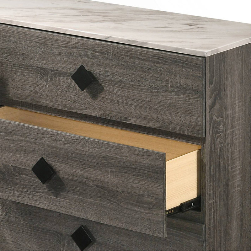 Commode en faux marbre et dessus en chêne gris rustique Avantika