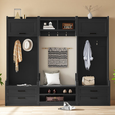 Elegant 4-In-1 Detachable Hall Tree With Storage And 7 Hooks – Versatile Hallway Coat Rack With Storage Drawers And Cabinet For Entryway And Hallway