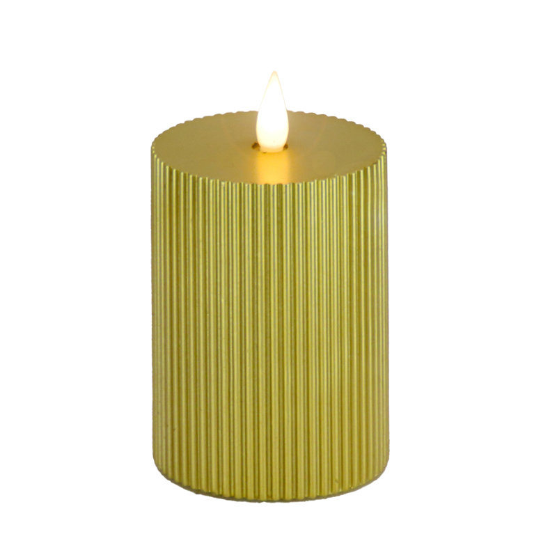 Unscented Flameless Candle, Gold, 8" H x 4" W x 4" D