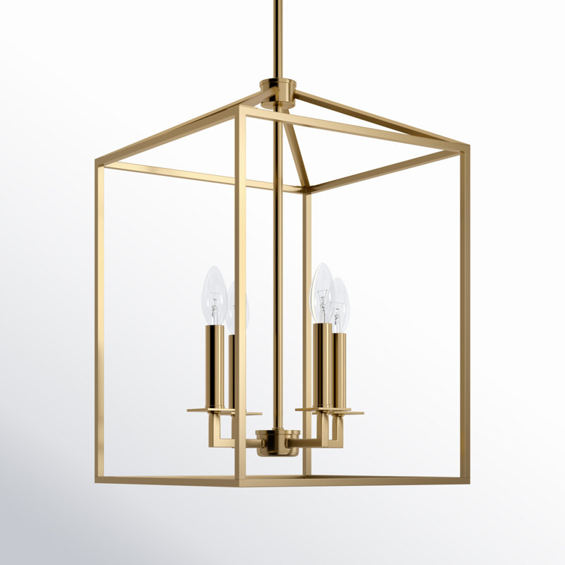 Lustre rectangulaire à 4 lumières Ellis, H 18,5 po x l 12,25 po x P 12,25 po, Laiton satiné, Non