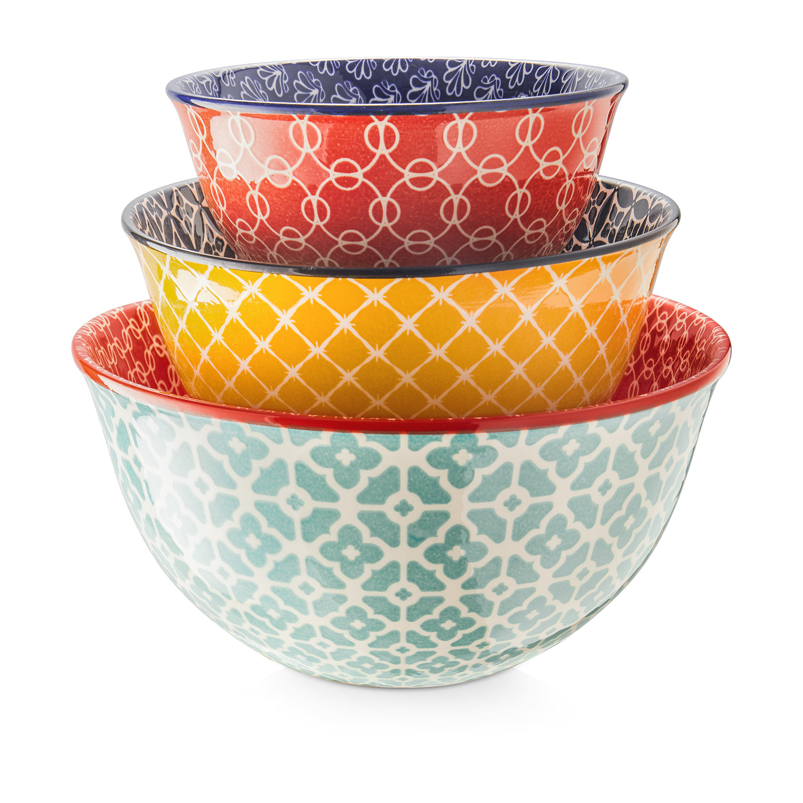 Stackable Decorative Color Mixing Bowl With Handle, Microwave Oven
