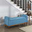 Banc de chambre bleu Mid-Century moderne, structure en bois de noyer massif, espace de rangement sur le dessus, banc d'une capacité de 300 lb pour la chambre à coucher, finition, conception, support de poids-87253003