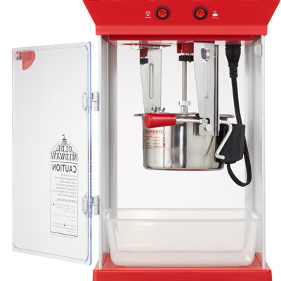 Popcorn Machine with Cart, 6oz Kettle, Vintage-Style Popper on Wheels - Red