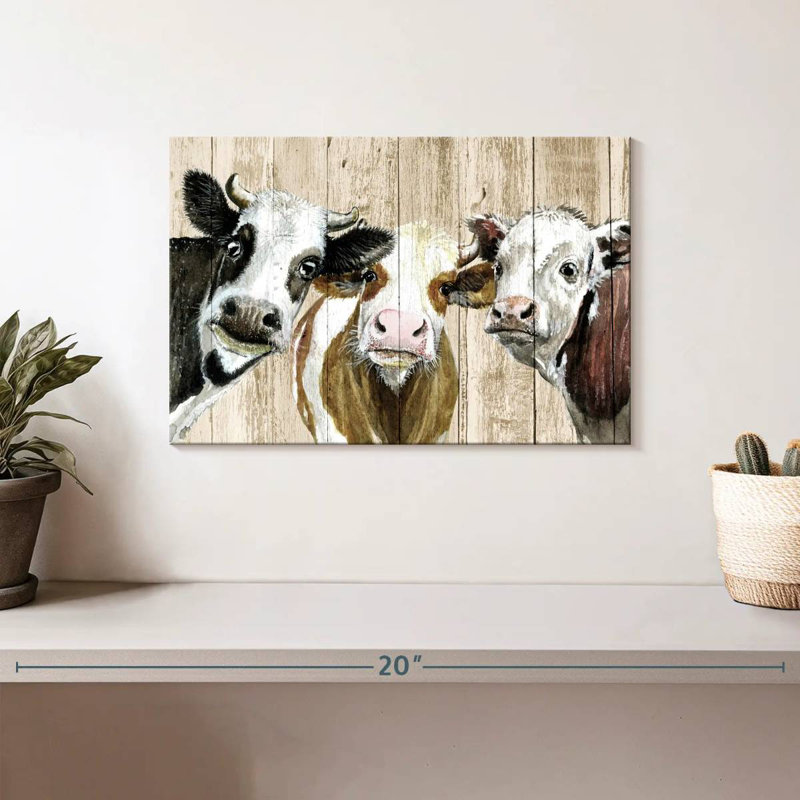Brampt Curious Cows On Wood, 8" H x 12" W
