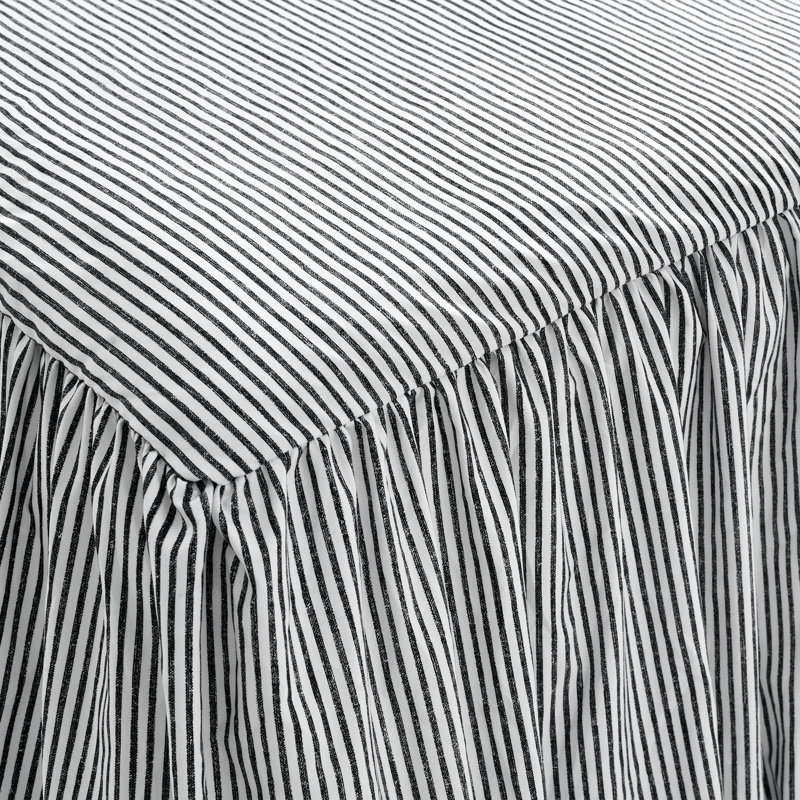 Black Twin Polyester Ticking Stripe Bedspread with Ruffled Edges