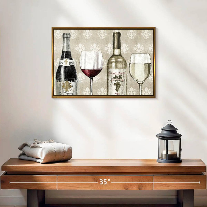 Crayon à vin III, 19 po x 13 po, Cadre flottant doré