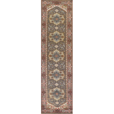 Tapis de couloir oriental traditionnel en laine gris 3 x 11