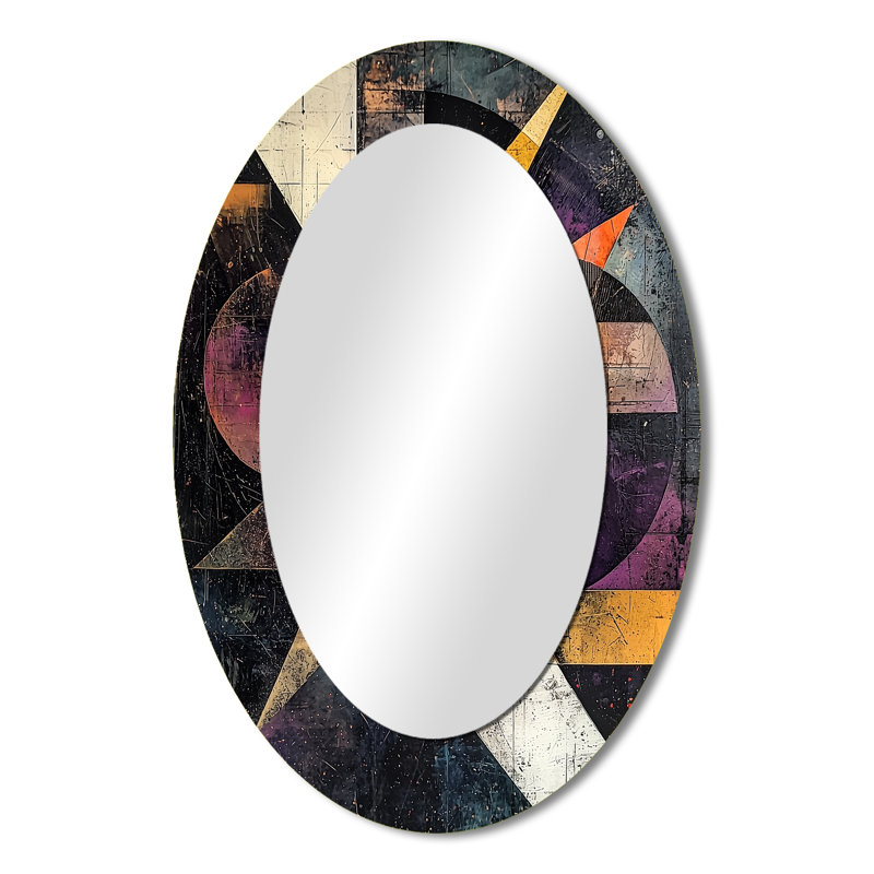 Miroir mural ovale noir et jaune II, 36 po x 24 po