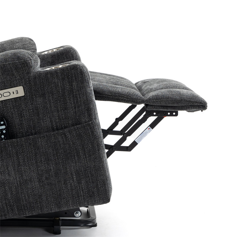 Fauteuil inclinable gris à massage massant en chenille avec porte-gobelet, Gris chenille