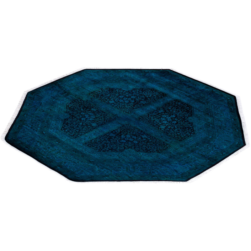 Tapis unique noué à la main bleu 6 pi 1 po x 6 pi 1 po Fine Vibrance