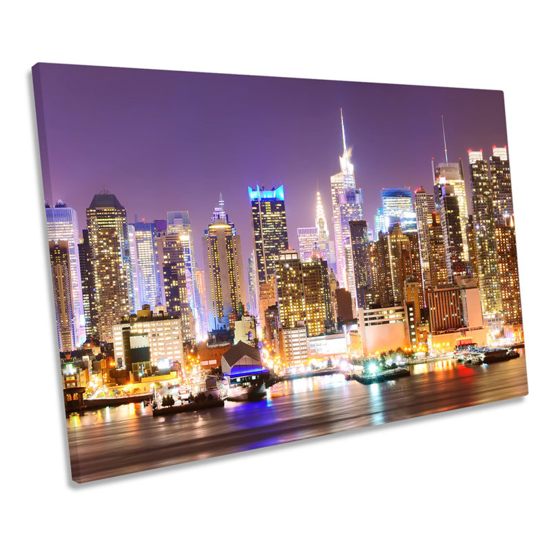 Purple New York City Sunset - Wrapped Canvas Print, 30.5cm H x 45.7cm W x 2cm D