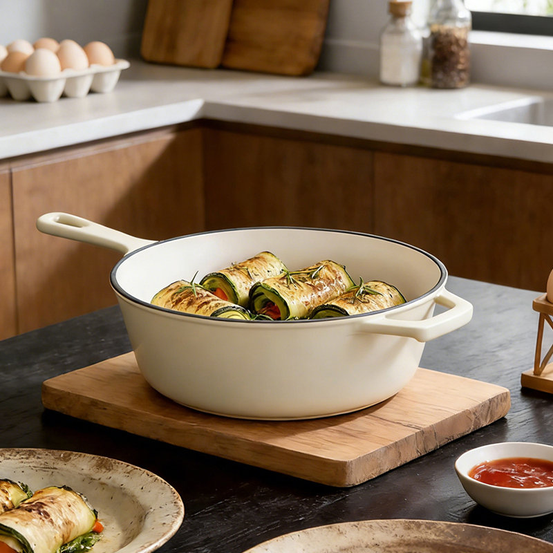 Belfry Kitchen 5.8L Cast Iron Round Braiser with Lid, White