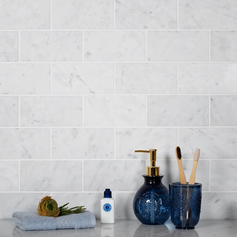 3 x 6 Bianco Carrara Marble Look Subway Tile