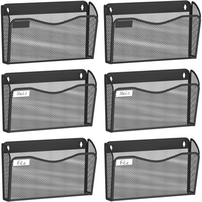Organisateur de dossiers mural en maille 6 poches, porte-revues noir avec fentes pour étiquettes