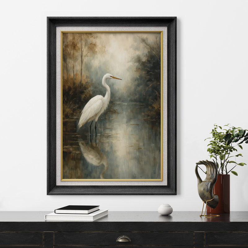 Œuvre encadrée de qualité supérieure - reproduction de grue rétro pour décor de salon - 26 po x 36 po, Noir