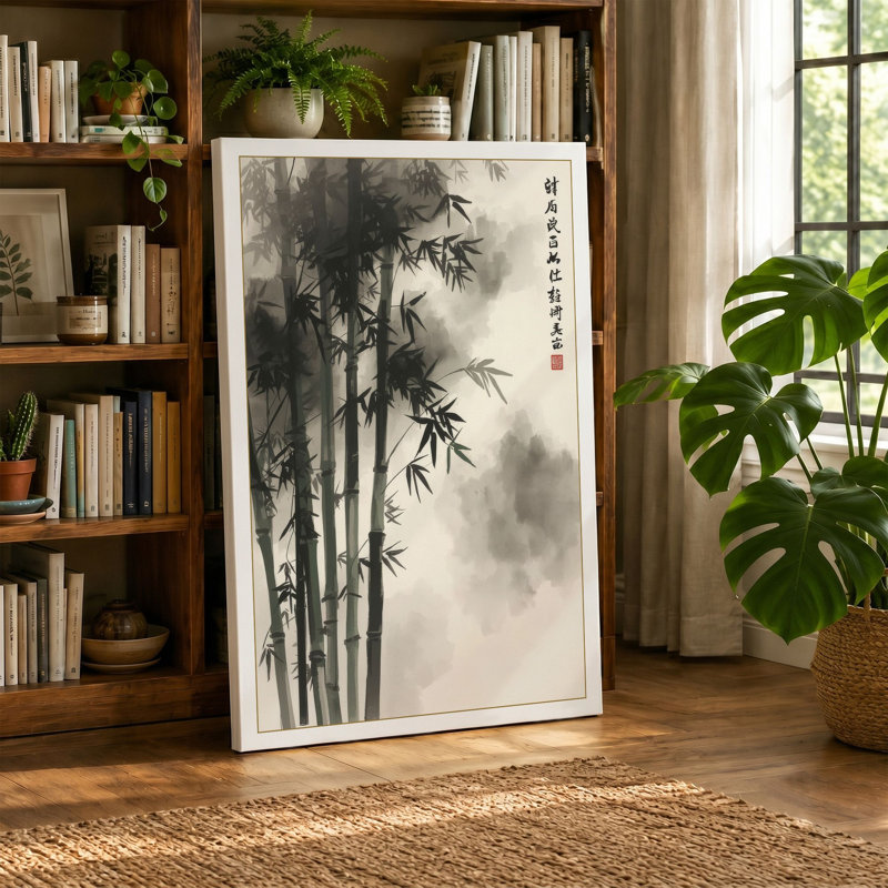 Bamboo in Mist Japandi - Wrapped Canvas, 30x20 - 76.2 x 50.8 cm, White Border