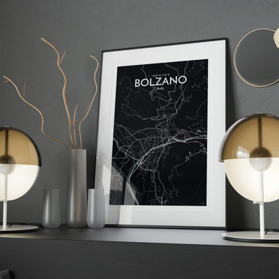 Bolzano City Map In Midnight - No Frame Print