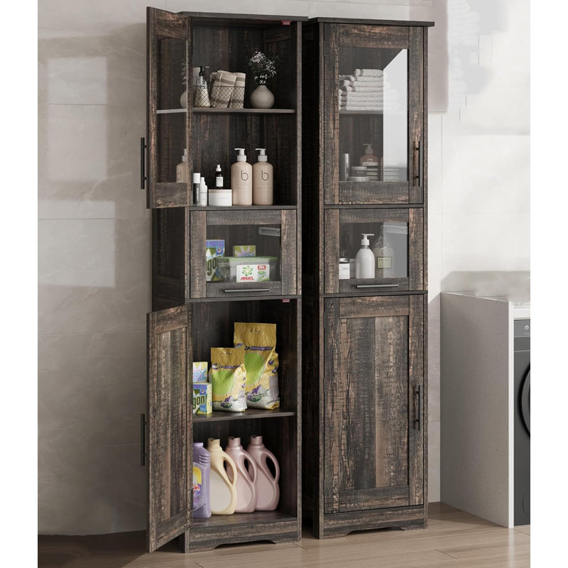 Bathroom Cabinet,Freestanding Narrow Cabinet With Adjustable Shelves, Brown