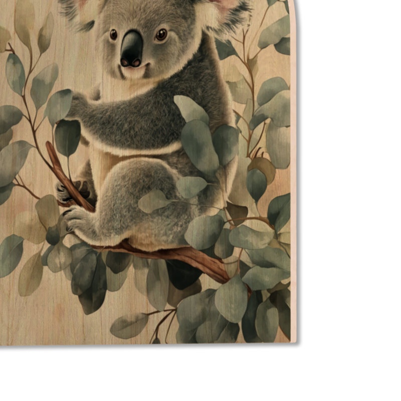 Koala parmi les eucalyptus - décoration murale arquée en bois pour chambre de bébé, 40" H x 30" W, Arche