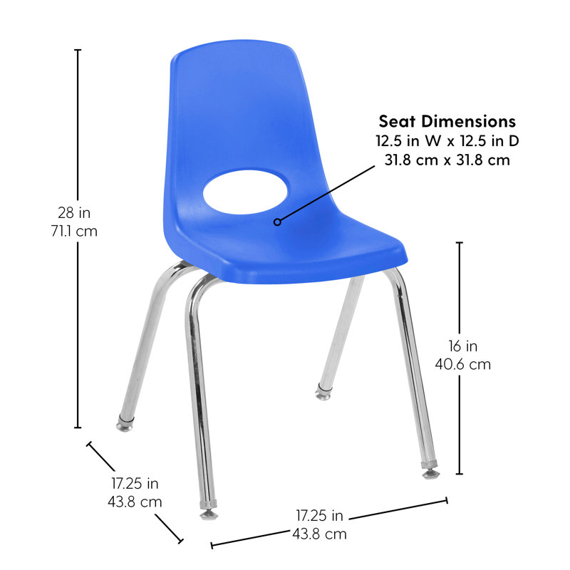 Chaise empilable 16 po avec glissières pivotantes, 2 pièces, Bleu, 16"