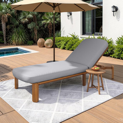 Acacia Wood Outdoor Chaise Lounge Chair With Cushion And Adjustable Backrest