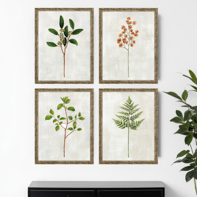 Ensemble de quatre reproductions d'art encadrées dorées Botanical I