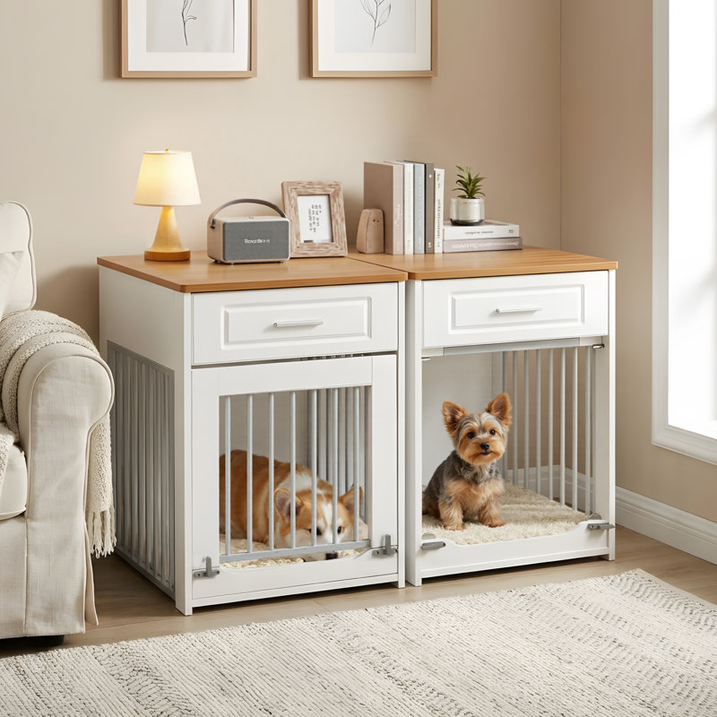 Manufactured Wood Pet Crate with 1 Door, White