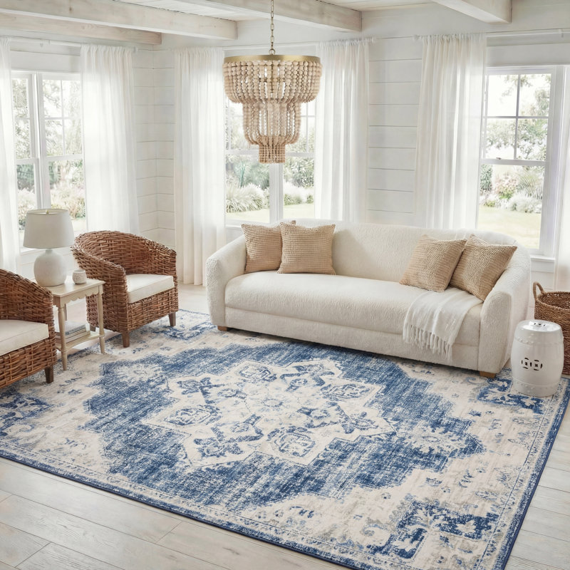 Aurelle Oriental Navy Area Rug, Rectangle 8' x 10'