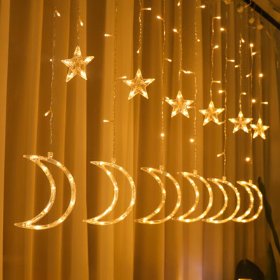 6.56' Curtain Light Led Moon Star Icicle Drops String 8 Mode USB Power for Wall Window Decoration