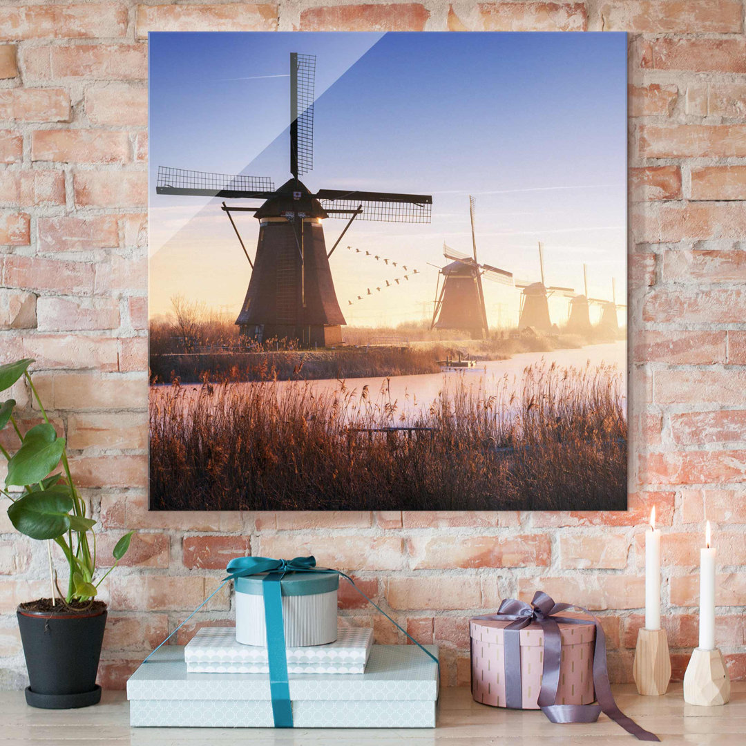 Glasbild Windmühlen von Kinderdijk