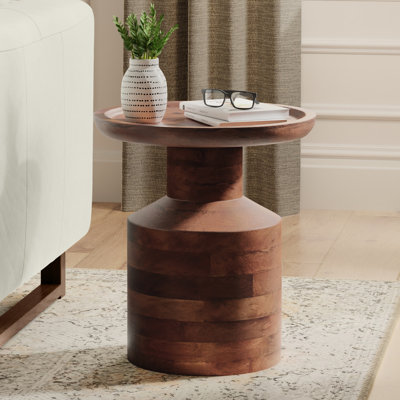 Haynes 16"W Solid Mango Wood Boho End Table With Sculptural Design, Assembled