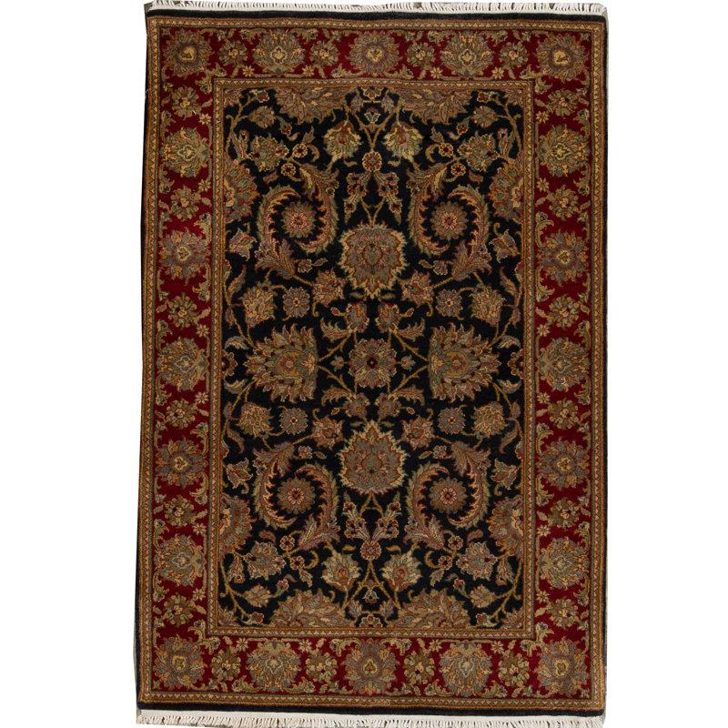 Wool Oriental Area Rug in Black/Red