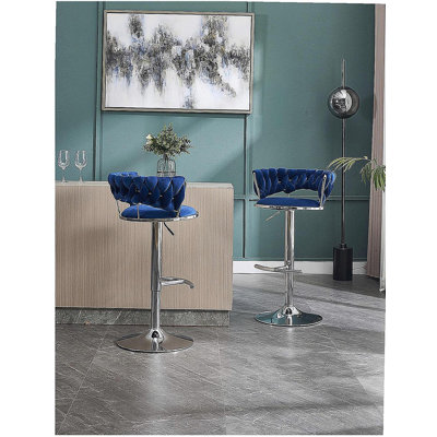 Ensemble de tabourets de bar 2 pièces, avec repose-pieds chromés et velours à hauteur ajustable avec tabouret de bar minimaliste chromé