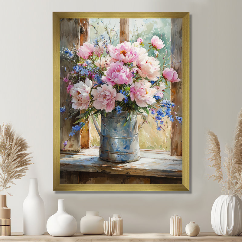 Veschi - Décoration murale florale, H 44 po x l 34 po, Reproduction encadrée d'une seule photo, Doré