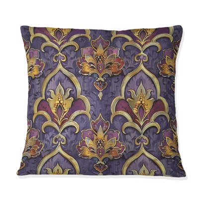 Purple Gold Traditional Glam Trellis II - Traditional Throw Pillow