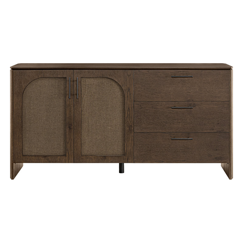 Brayden 63" Modern Brown Painted Oak Sideboard with Paneled Double Doors, 3 Drawers & Adjustable Storage